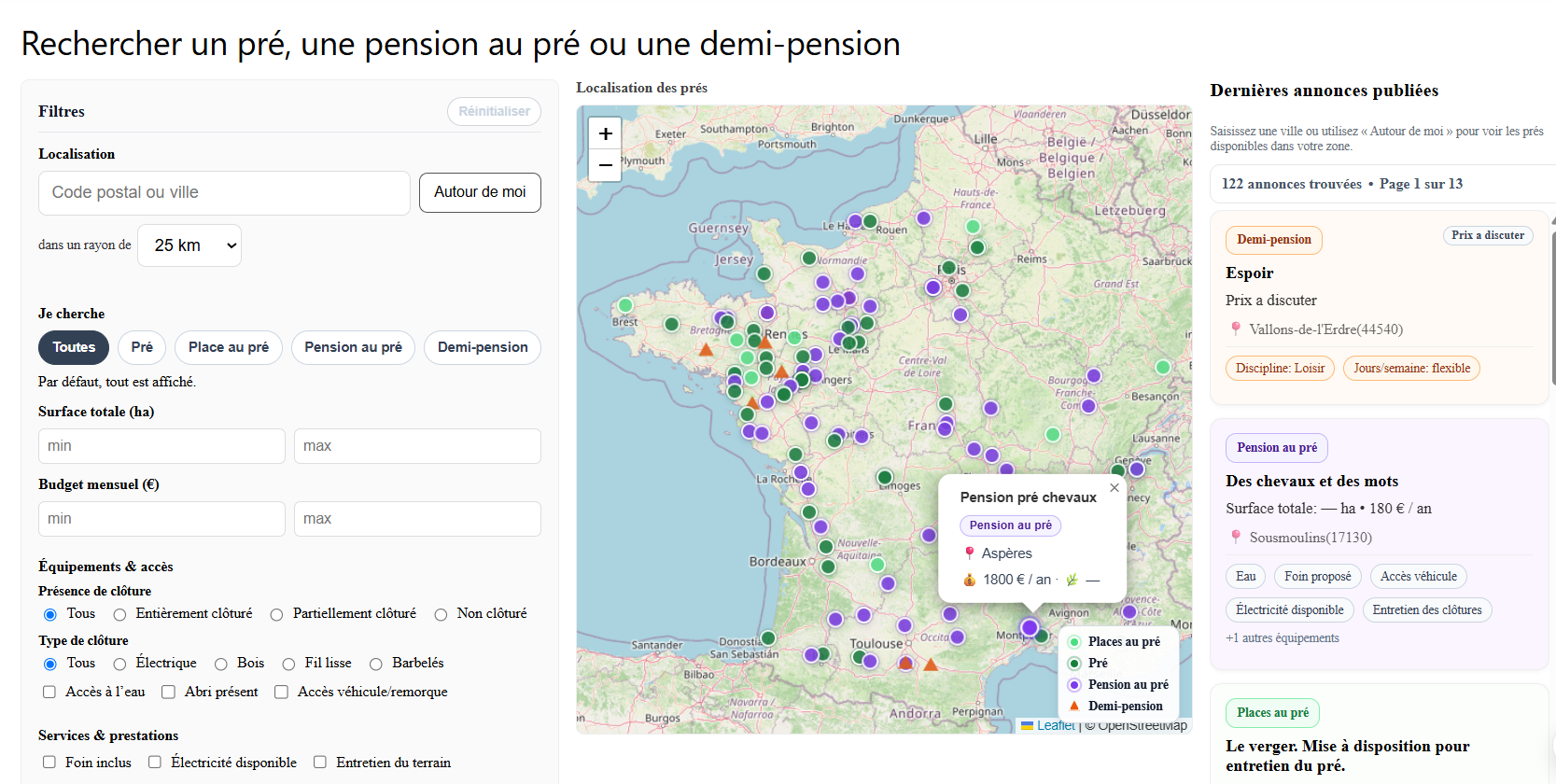 Interface de recherche Landly